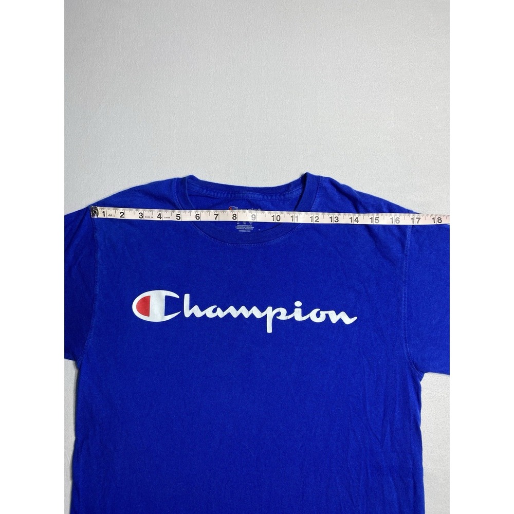 Champion Logo T Shirt Men's Small Blue Graphic Crew Neck Short Sleeve Tee - Picture 3 of 11